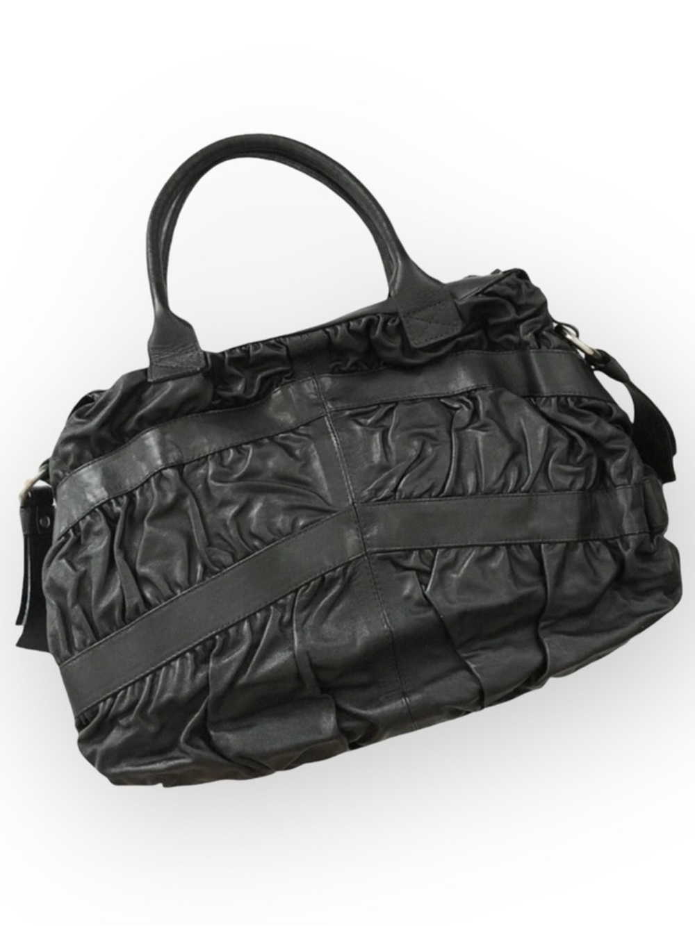 new Maria Bonita Extra ༄ Zip Pockets Leather Travel Bag ༄ Black Metallic Sheen - Picture 5 of 16